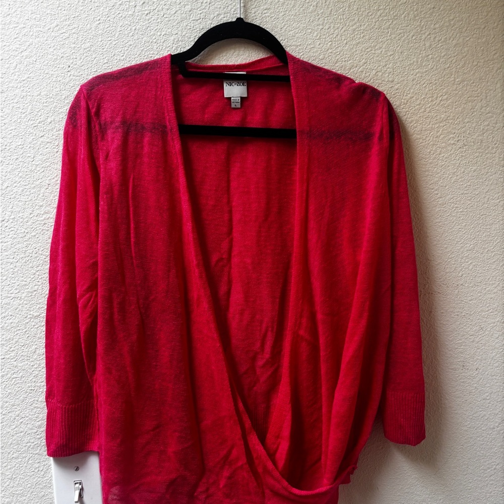 NIC+ZOE Linen Wrap Cardigan Pink Open Front 3/4 Sleeve Size L